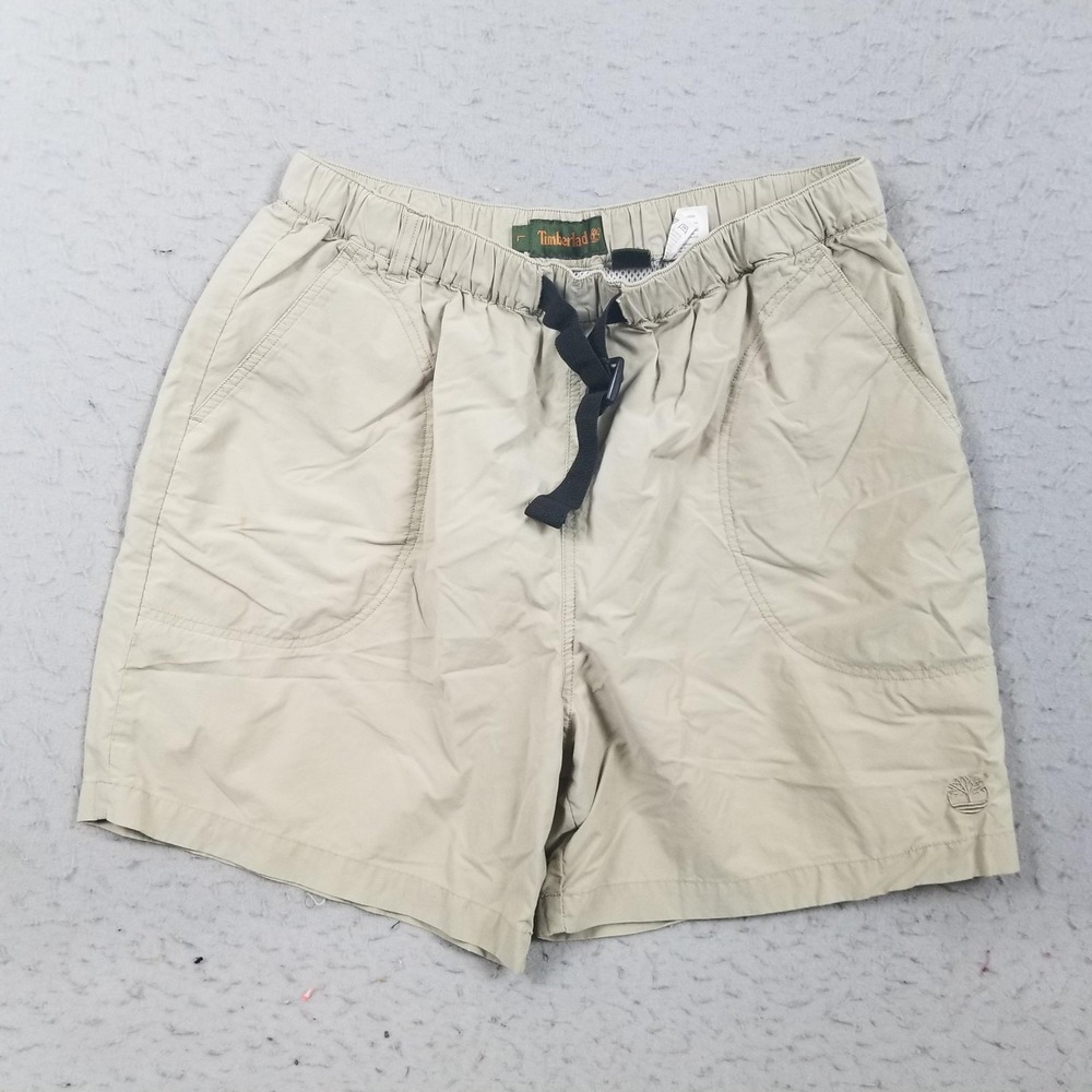 Timberland Swim Shorts Mens Large Beige Cotton Nylon Mesh Lined Elastic Waist
